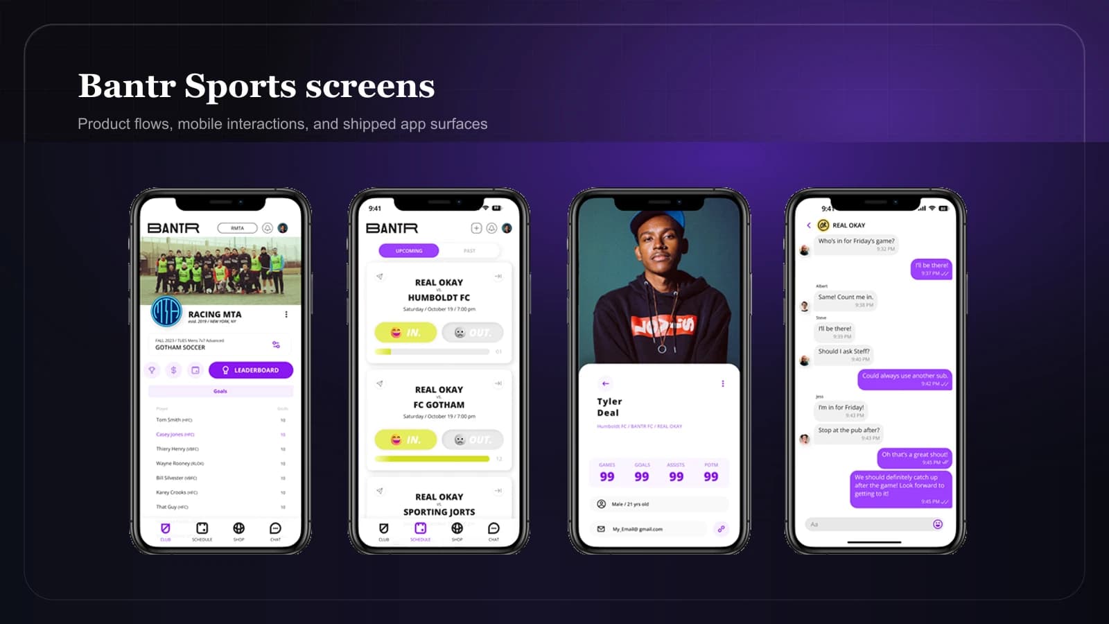 Bantr Sports app screens